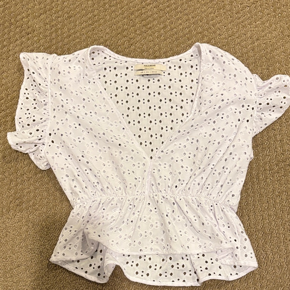 Pull & Bear eyelet ruffled crop top